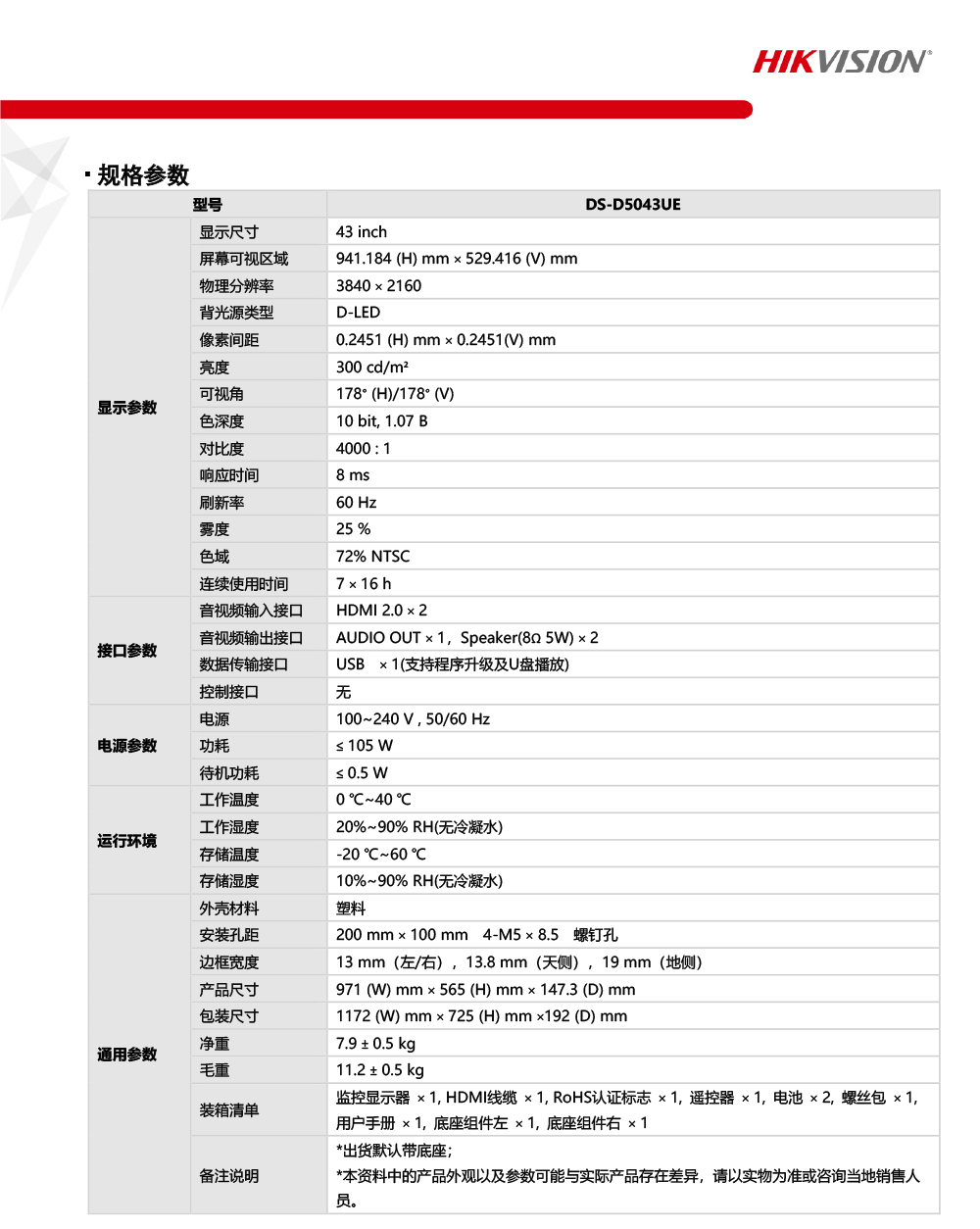 DS-D5043UE产品参数