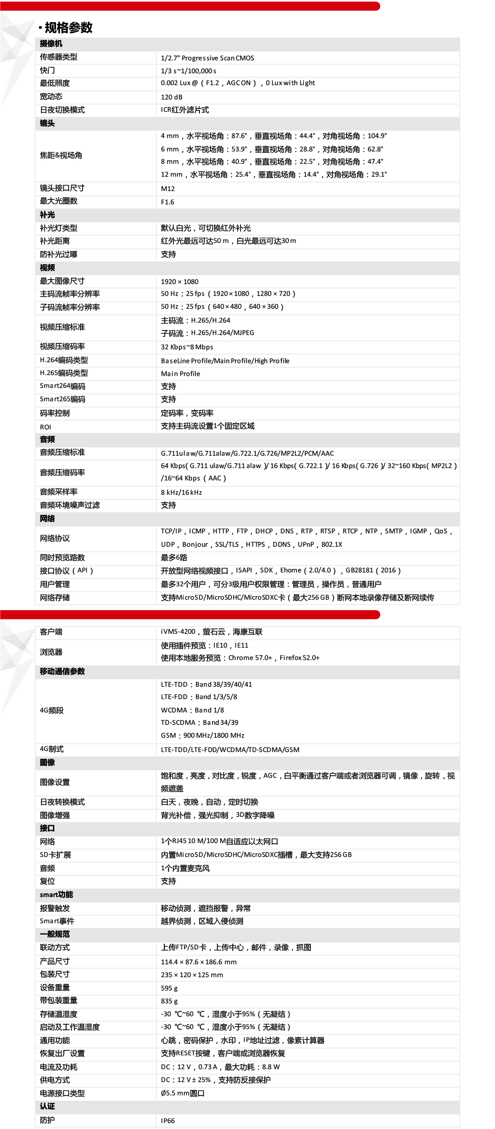 DS-2CD2T26XMV3-LGLSE产品参数