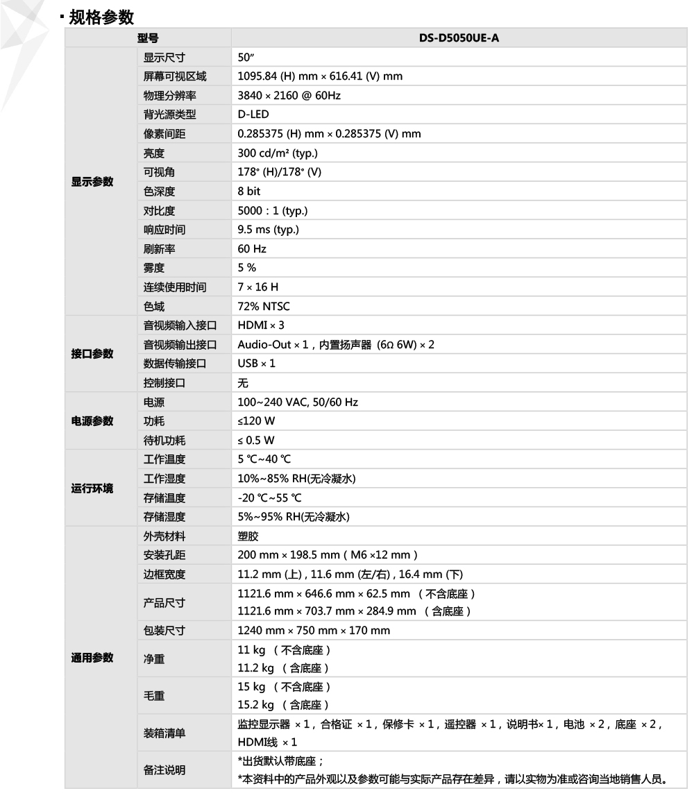 DS-D5050UE-A产品参数