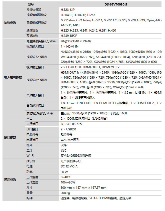 DS-65VT0020-S 规格参数